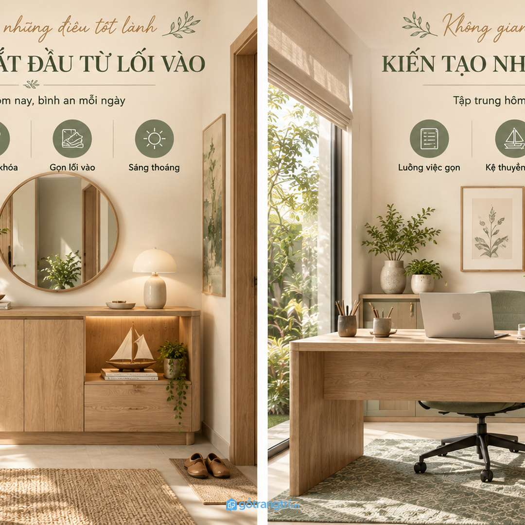 Lối vào nhà phố hợp kệ console gọn để vật phẩm có điểm nhìn sạch