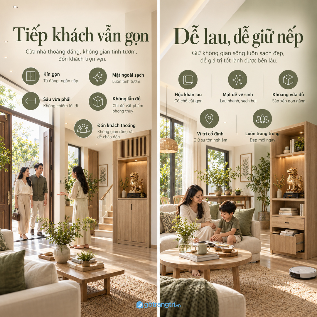 Nhà phố tiếp khách cần mặt ngoài kín gọn và không lẫn đồ linh tinh