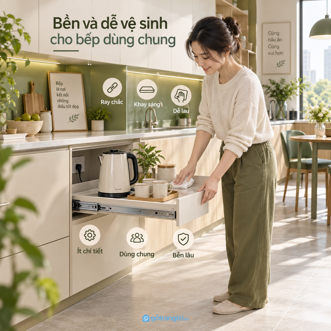 Bếp gia đình cần khoang bền, dễ vệ sinh và dùng chung ổn định