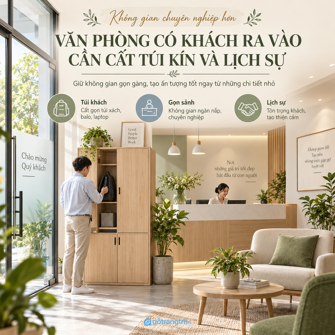 Khu có khách ra vào cần mặt ngoài tủ thật sạch và lịch sự