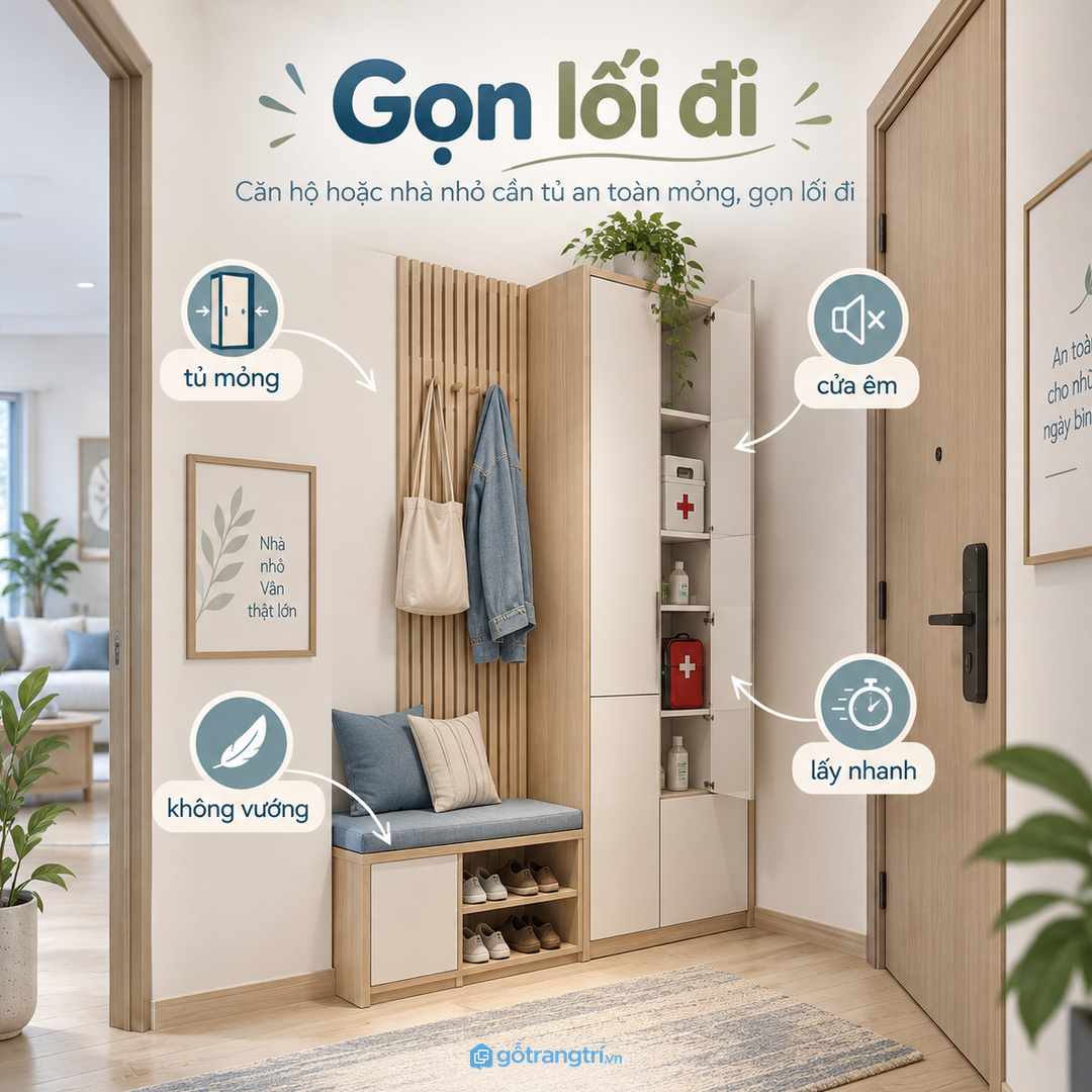 Không gian nhỏ hợp tủ an toàn mỏng gọn lối đi và dễ mở
