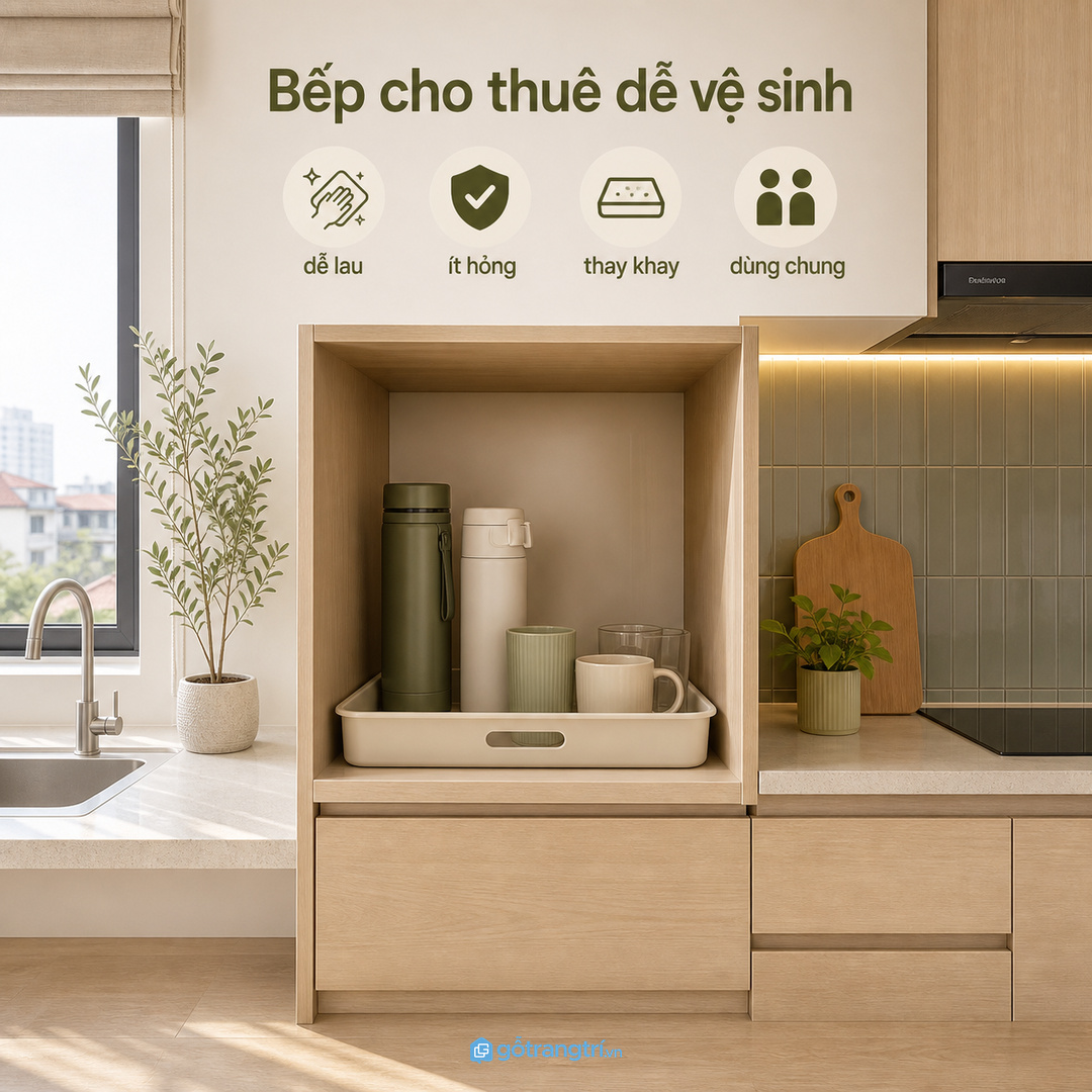 Bếp cho thuê cần khoang bền, dễ vệ sinh và dùng chung ổn định