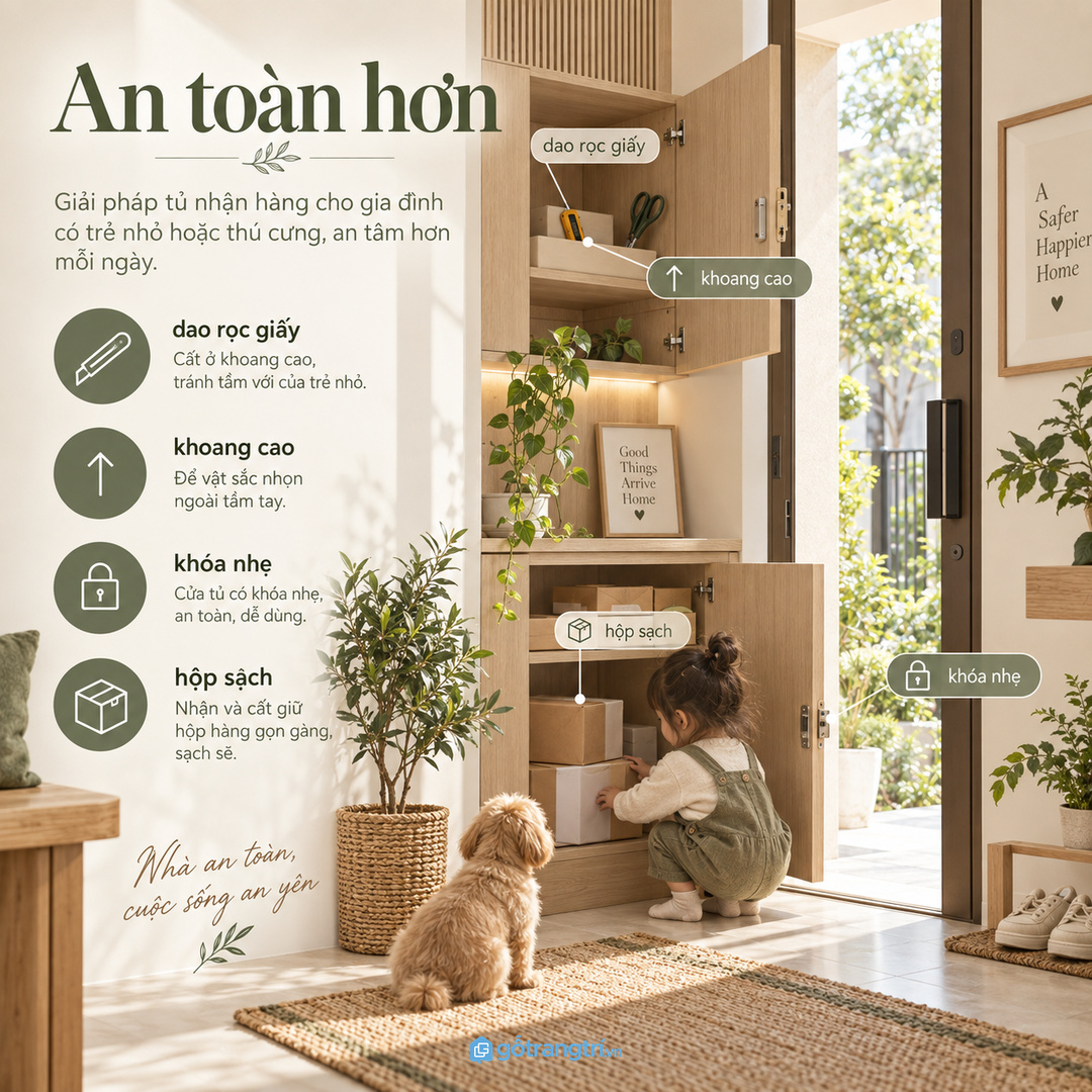 Nhà có trẻ nhỏ cần khoang an toàn cho dao rọc giấy và vật sắc nhọn