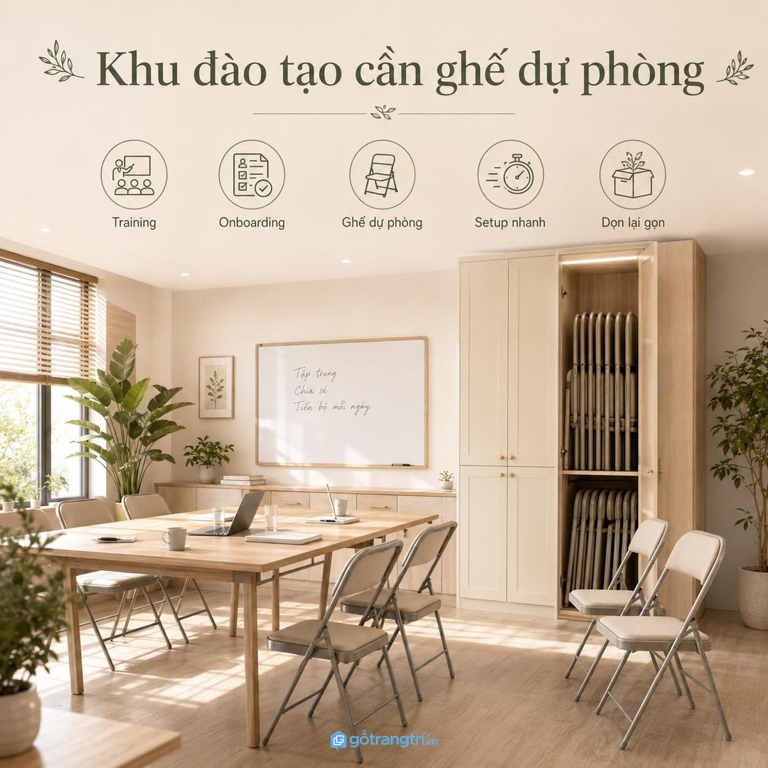 Khu đào tạo cần tủ ghế gấp để setup nhanh và dọn lại gọn