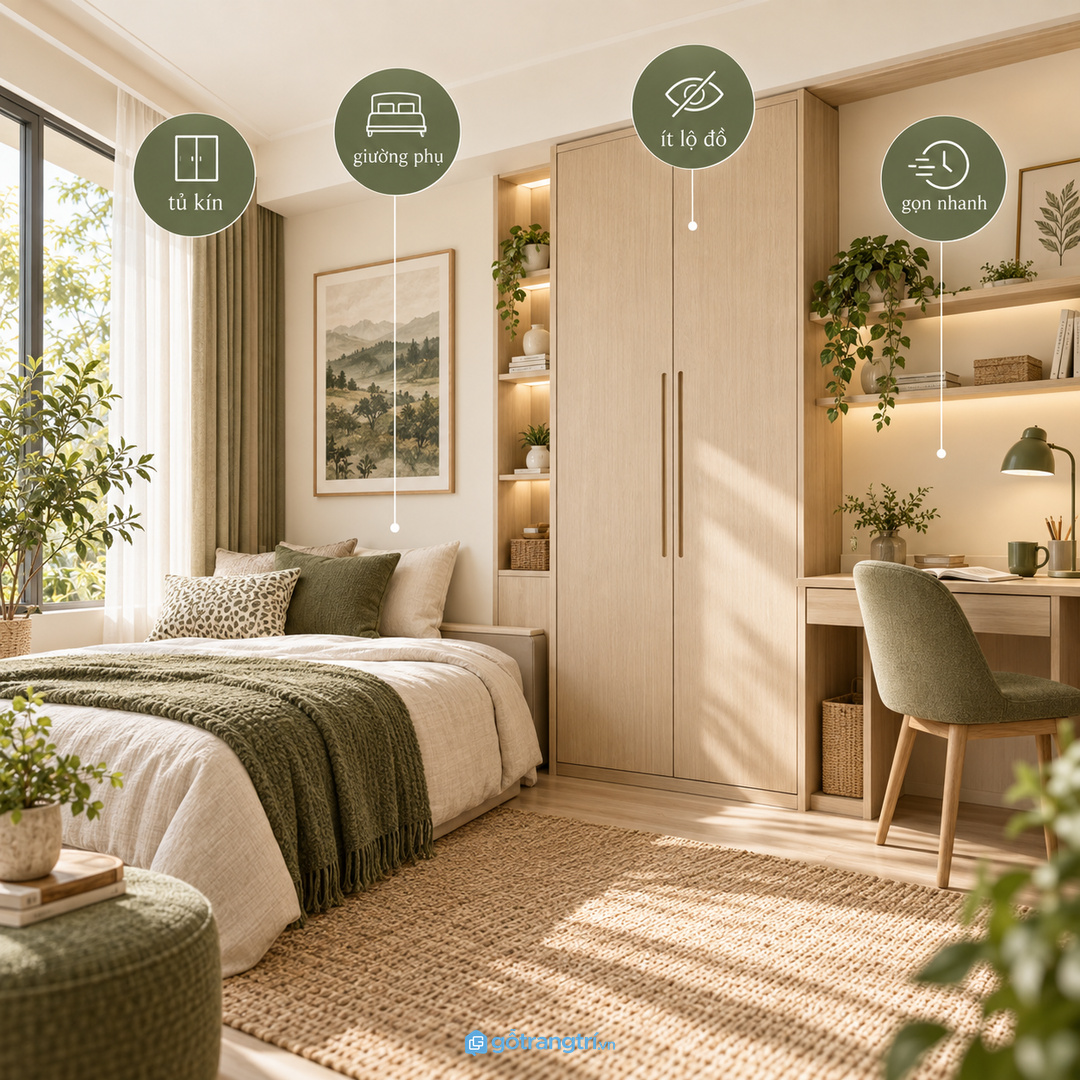 Phòng đa năng cần tủ kín để đồ vải không lộ ra ngoài