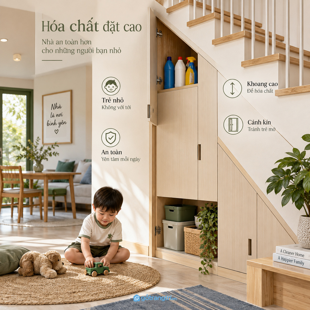 Nhà phố ít kho nên tận dụng chiều đứng trong gầm cầu thang