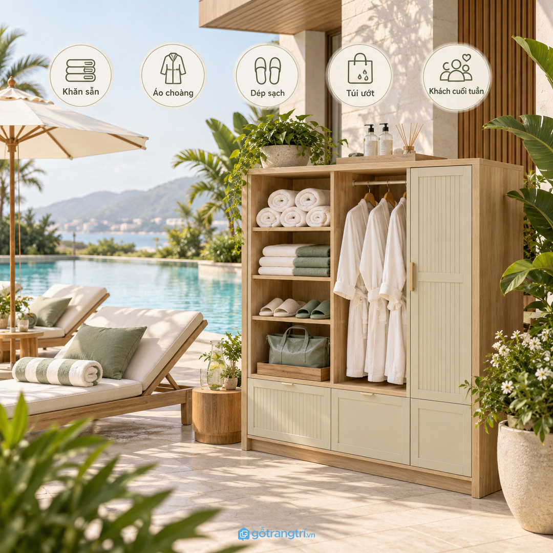 Biệt thự có khách cuối tuần cần khoang lấy nhanh cho khăn và dép sạch