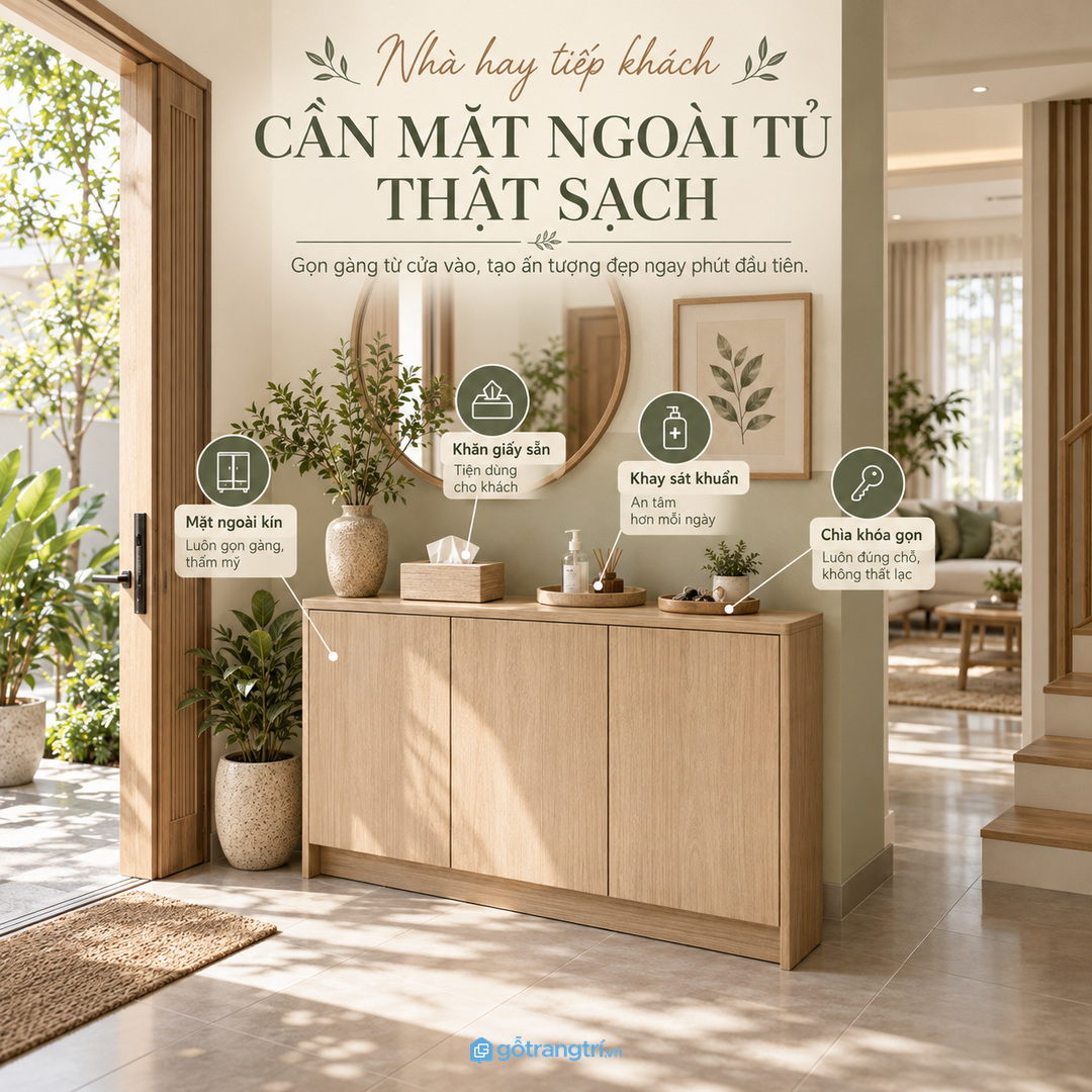 Khách đến nhà sẽ dễ dùng khăn giấy và gel hơn khi có điểm đặt lịch sự