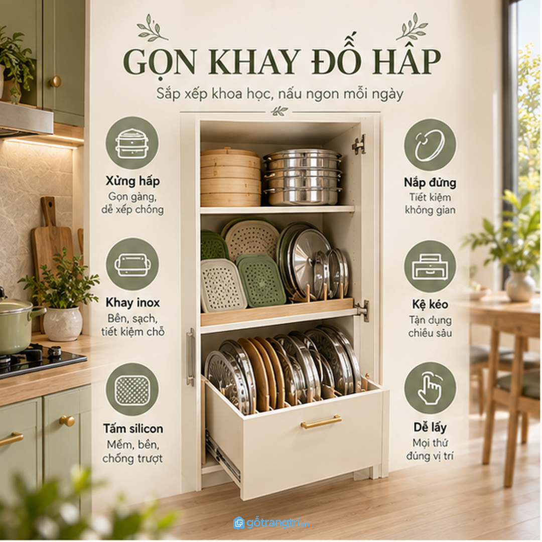 Nhà nấu đồ hấp thường xuyên cần khoang lấy nhanh ở tầm tay