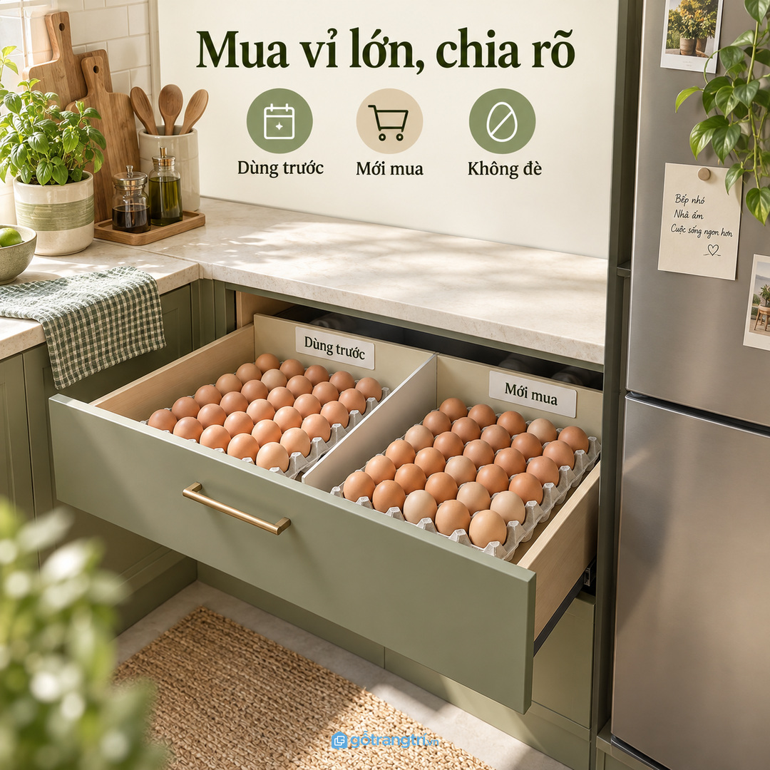 Nhà mua trứng theo vỉ lớn cần chia dùng trước và mua mới