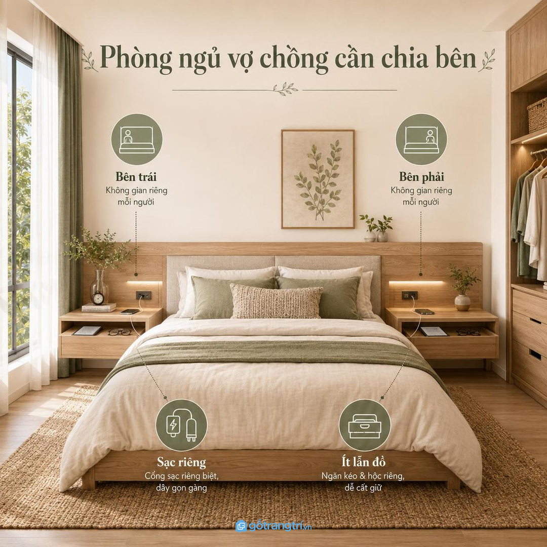 Phòng ngủ vợ chồng nên chia hộc riêng để đồ nhỏ không lẫn