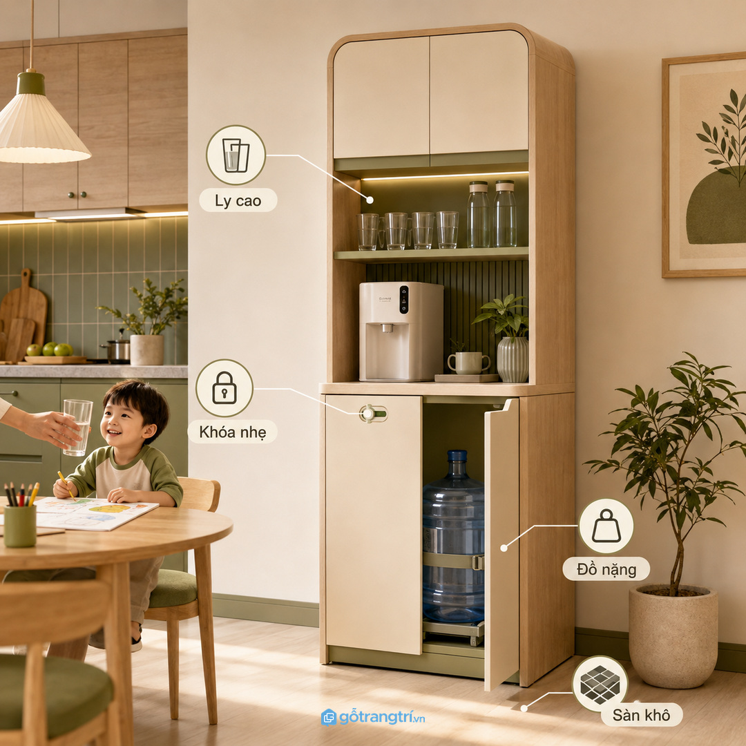 Gia đình có trẻ nhỏ cần khóa nhẹ và tách đồ nặng khỏi tầm kéo