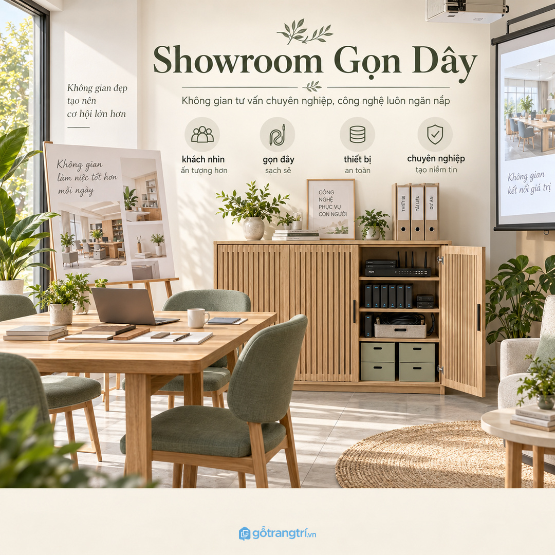 Showroom tư vấn cần khu thiết bị gọn dây để giữ hình ảnh chuyên nghiệp
