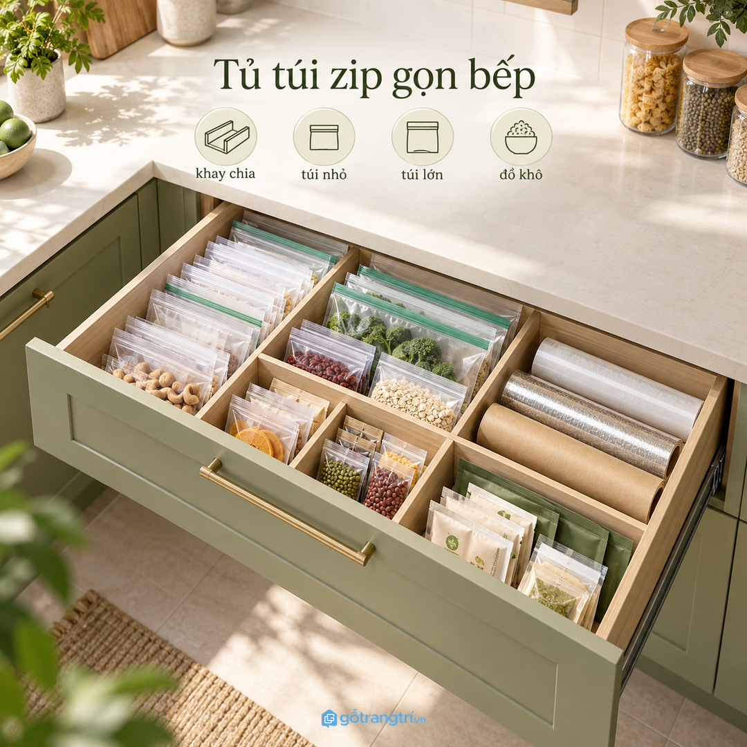 Nhà sơ chế nhiều nên chia túi theo nhóm thực phẩm