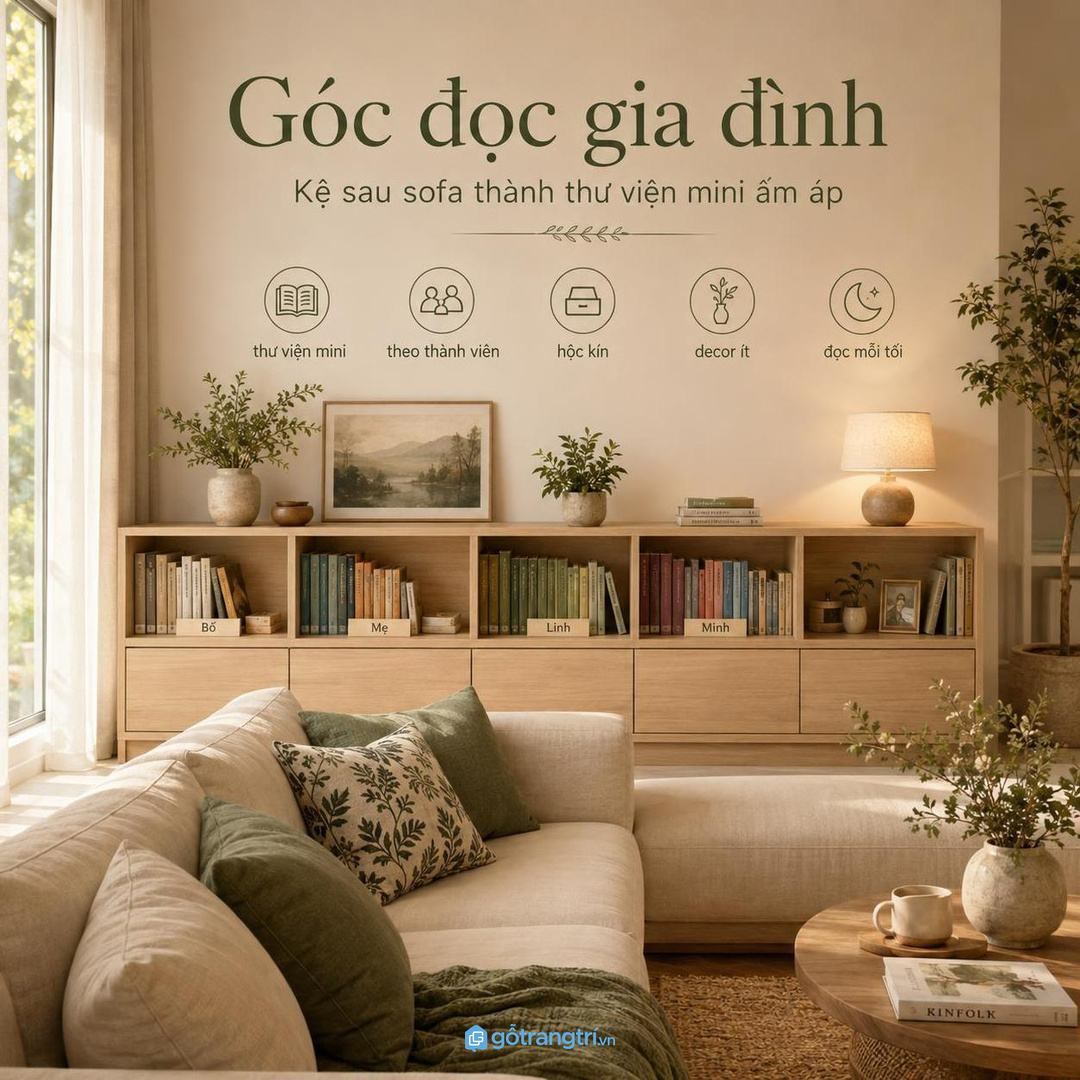 Tủ kệ may đo giúp góc sofa sạch sách đẹp nền và dễ thư giãn mỗi ngày