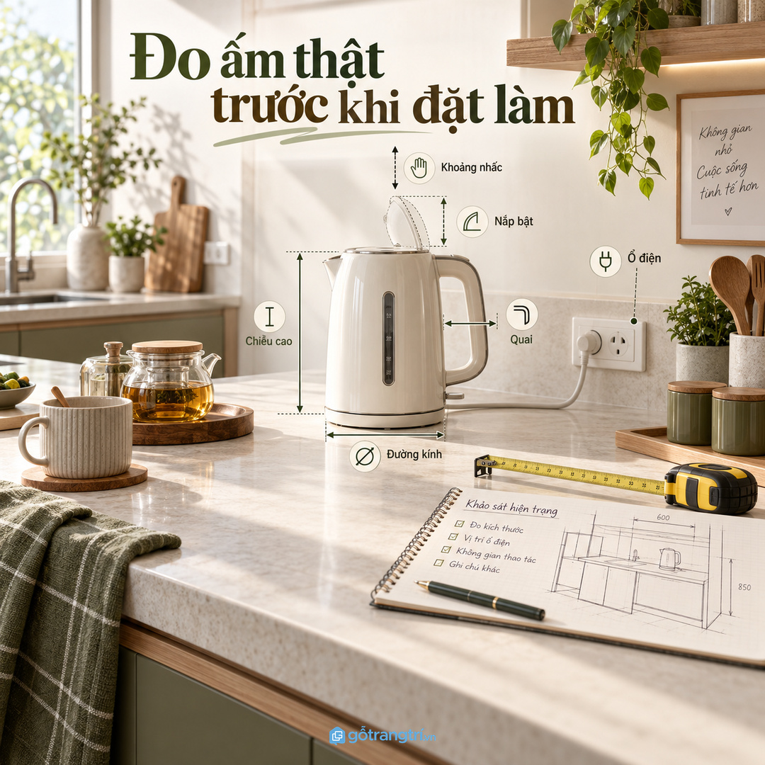 Đo ấm thật trước khi đặt làm tủ để chừa tay, chừa ray và chiều sâu đúng