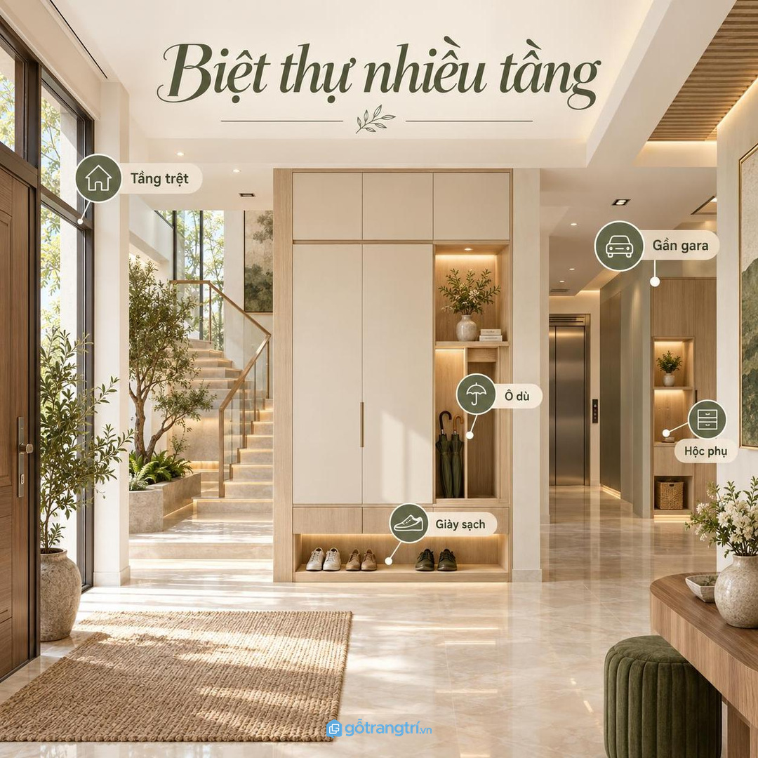 Sảnh thường xuyên tiếp khách nên ưu tiên phần cất kín và bench gọn