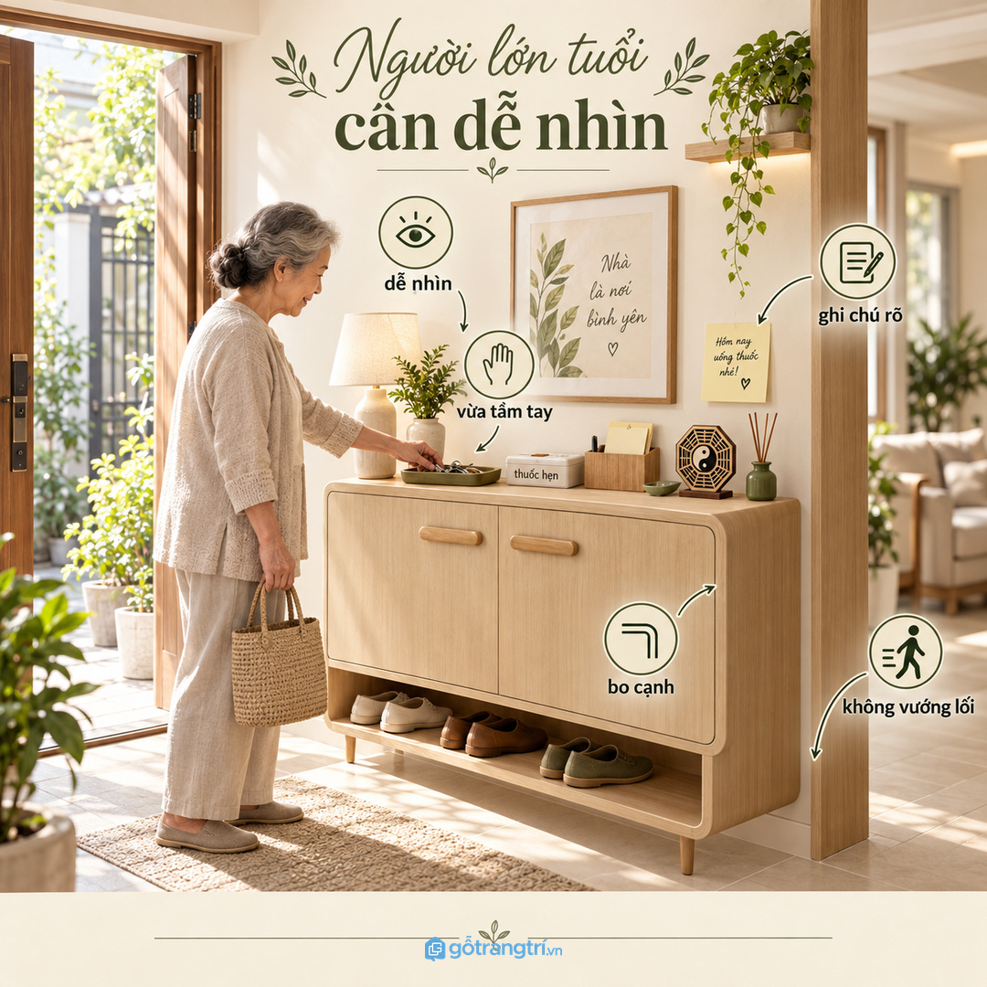 Nhà có người lớn tuổi cần vị trí dễ nhìn vừa tầm tay và không vướng lối