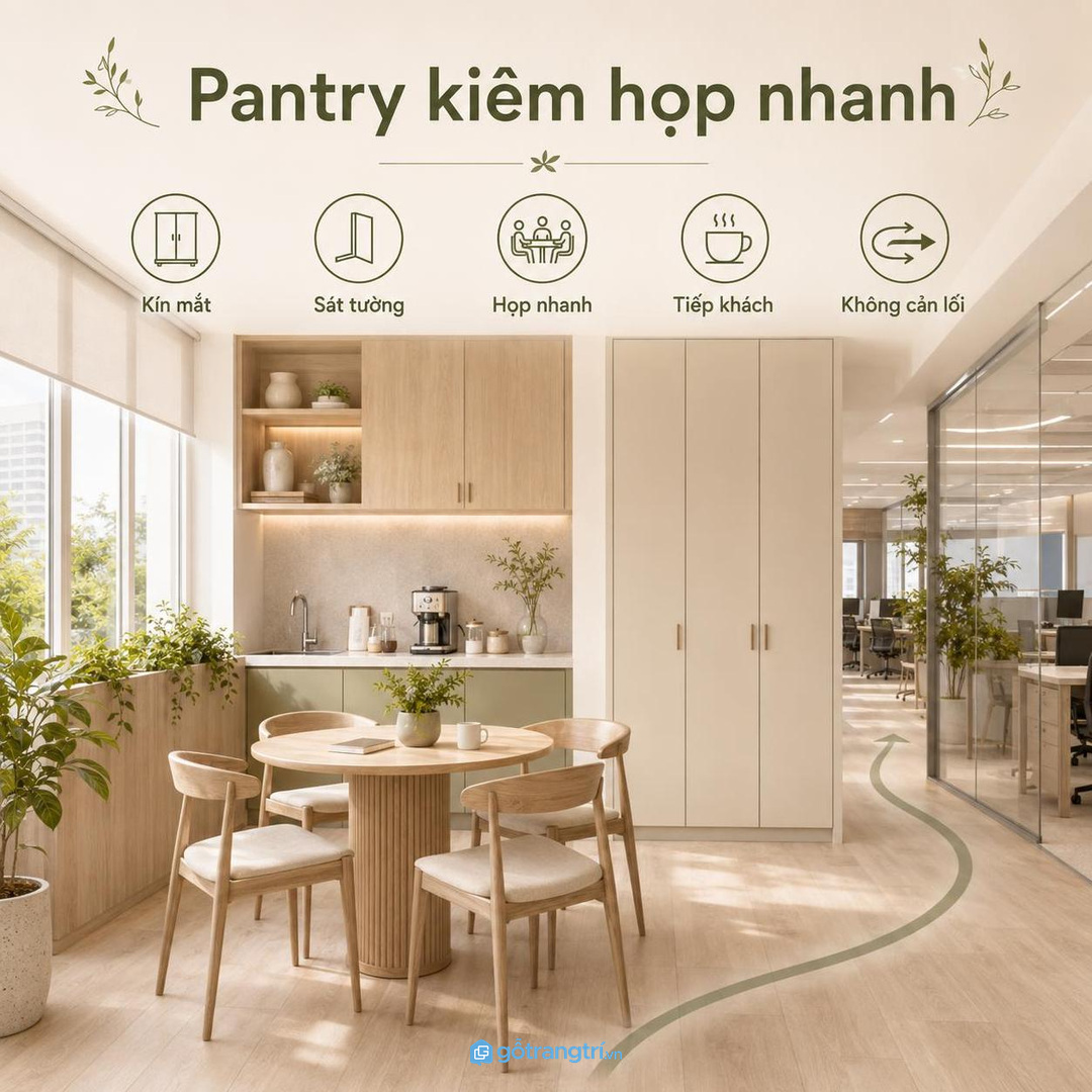 Pantry kiêm họp nhanh cần tủ ghế gấp kín mắt và không cản lối