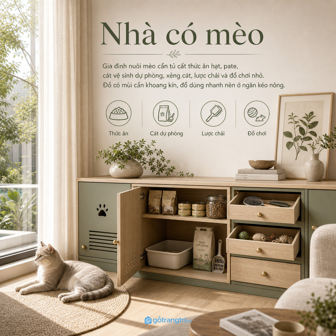 Nhà có mèo cần khoang cát gọn và dễ dọn