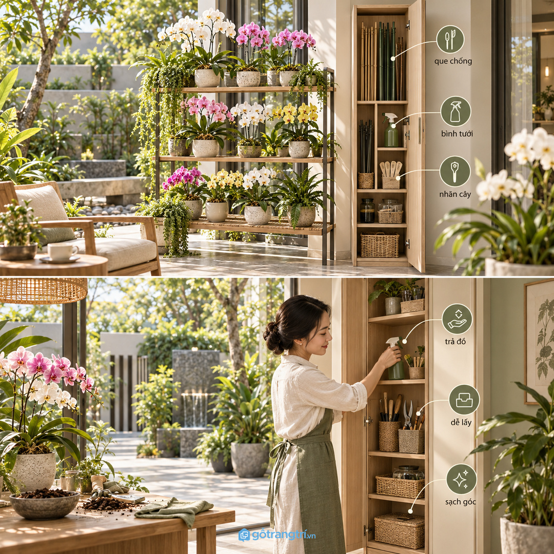 Tủ may đo giúp việc chăm lan đều tay mà góc vườn vẫn sang