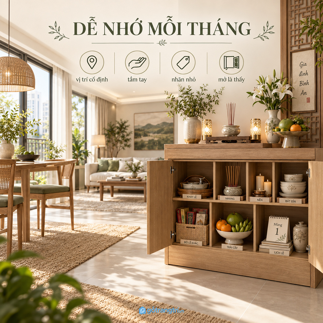 Gia đình bận rộn cần tủ dễ nhớ để mùng một không phải tìm đồ