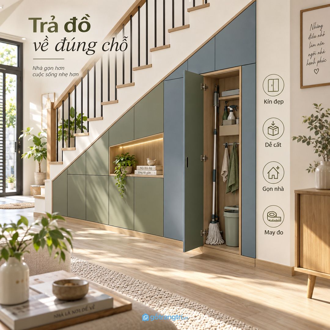 Tủ may đo giúp góc lau dọn kín đẹp và dễ trả đồ về đúng chỗ