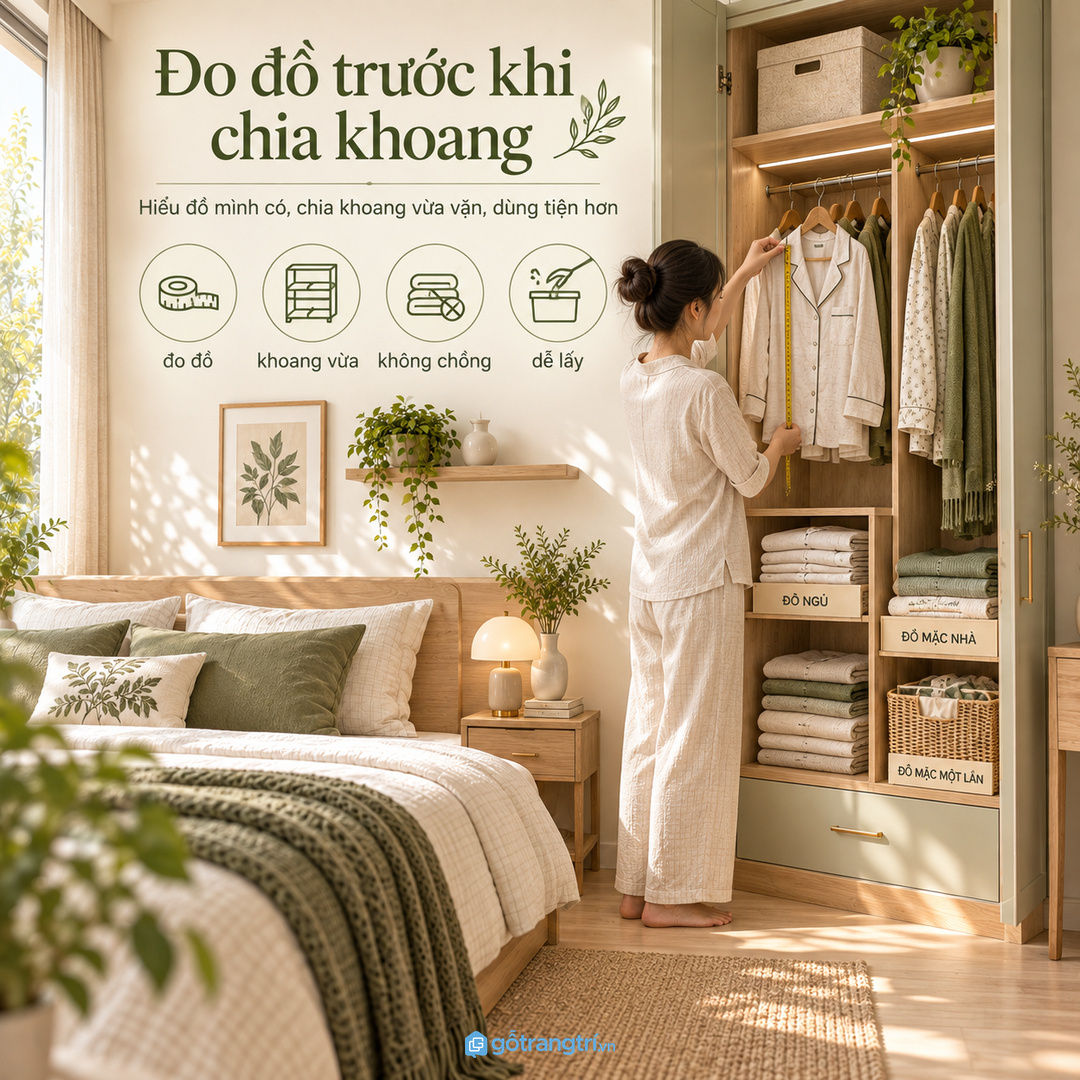 Đo đồ trước khi chia khoang giúp tủ đồ mặc nhà dùng bền nếp hơn