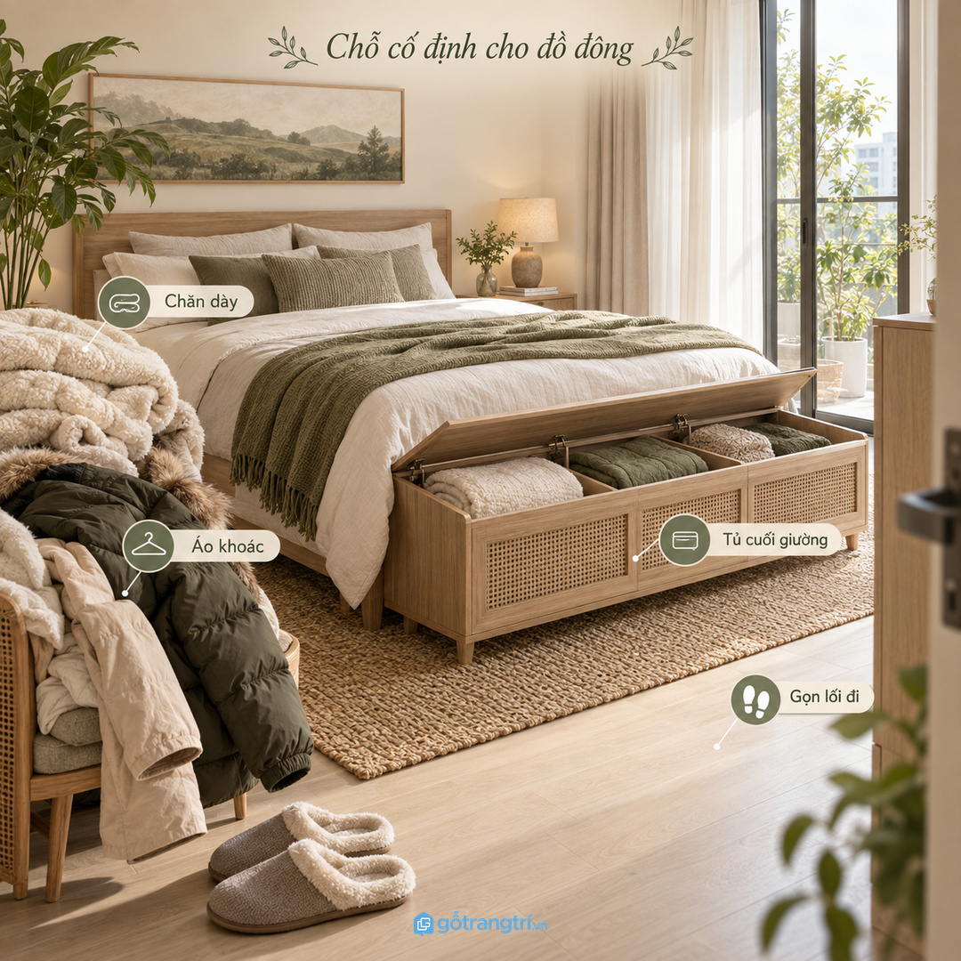 Phòng ngủ vợ chồng nên chia đồ theo mùa theo người dùng để dễ tìm