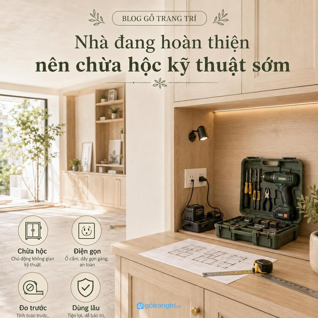 Nhà đang hoàn thiện nên chừa hộc kỹ thuật từ sớm