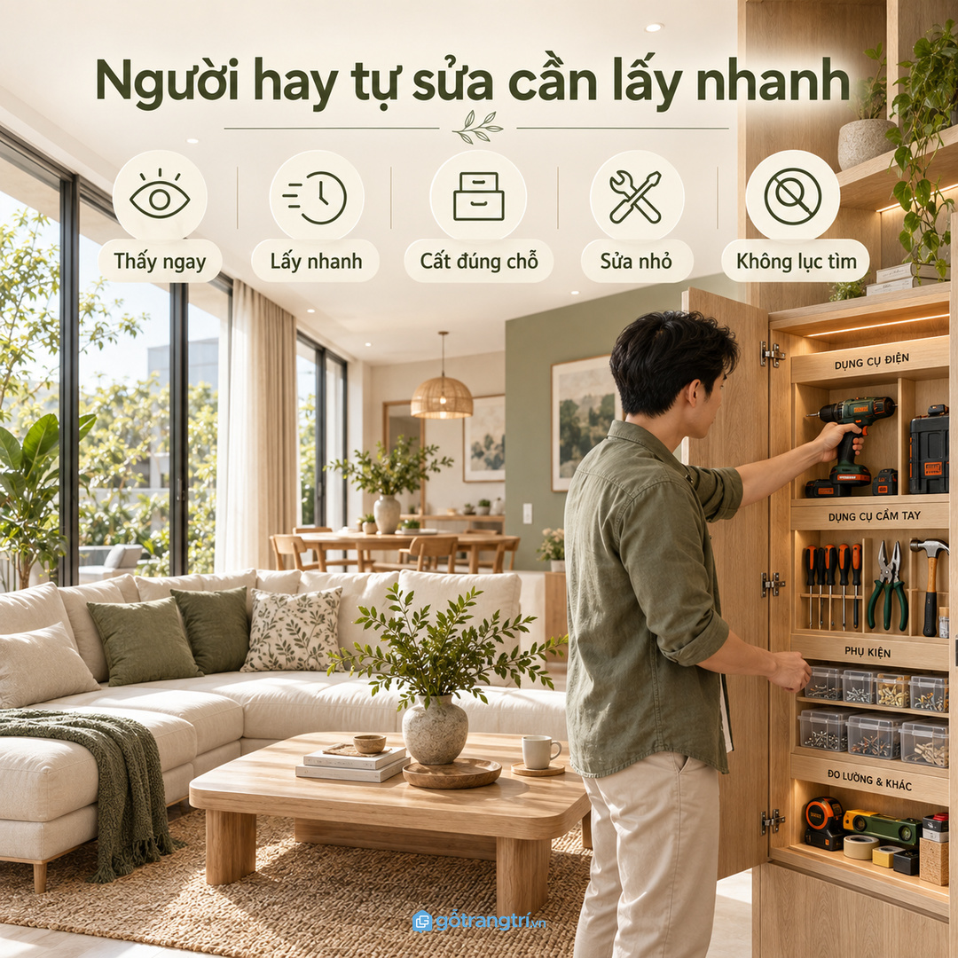 Người hay tự sửa cần tủ mở nhanh cất lại dễ và không thất lạc đồ