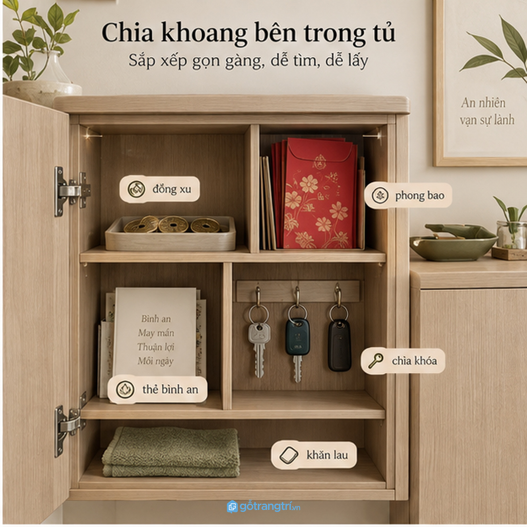 Tủ may đo giúp lối vào tiếp khách sáng hơn nhưng vẫn dễ dùng mỗi ngày