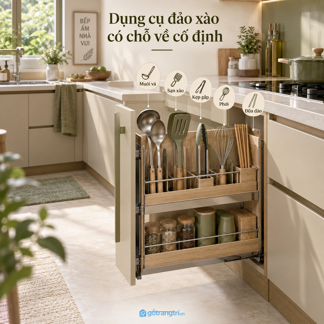 Tủ may đo giúp mặt bếp sạch hơn và thao tác nấu bữa tối nhẹ hơn