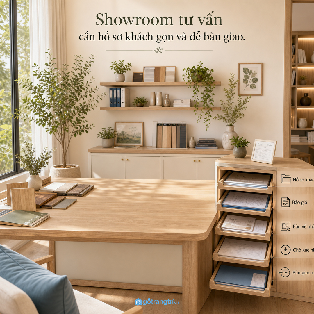 Showroom tư vấn cần khu hồ sơ khách gọn và dễ bàn giao