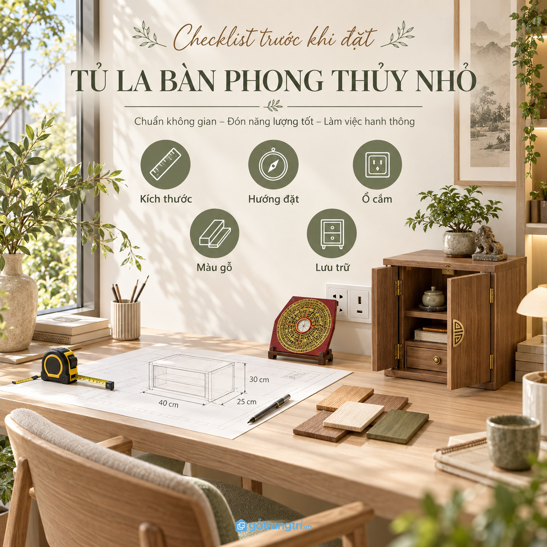 Checklist chuẩn bị gồm kích thước ổ cắm vật liệu màu sắc và lối đi