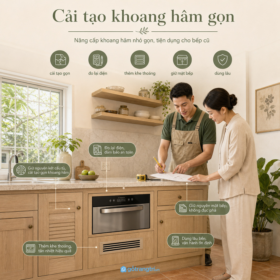 Bếp cũ có thể cải tạo thêm khoang hâm nóng nếu đo đúng điện và thao tác