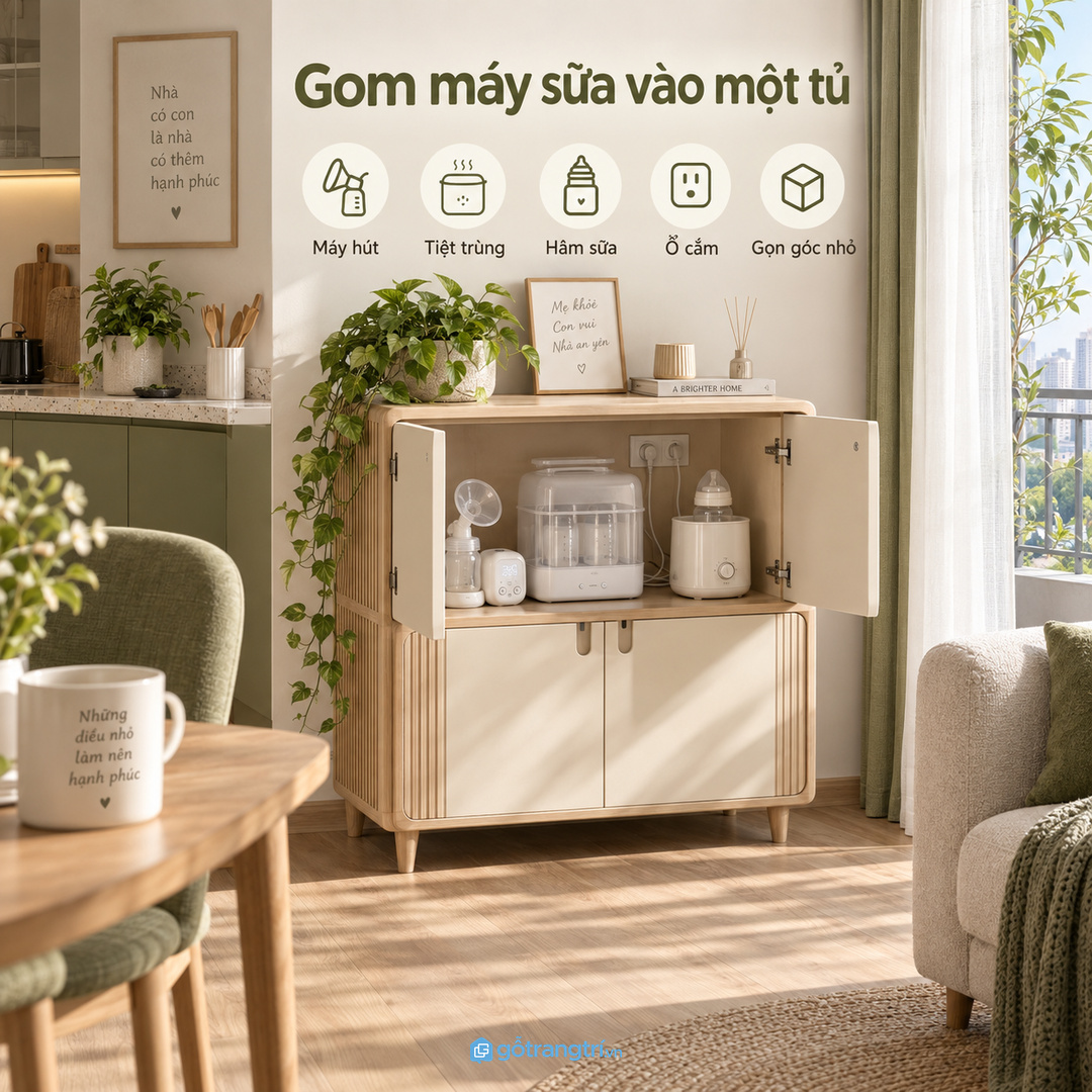 Gom máy tiệt trùng và máy hâm sữa cùng một hệ tủ để thao tác ít bước