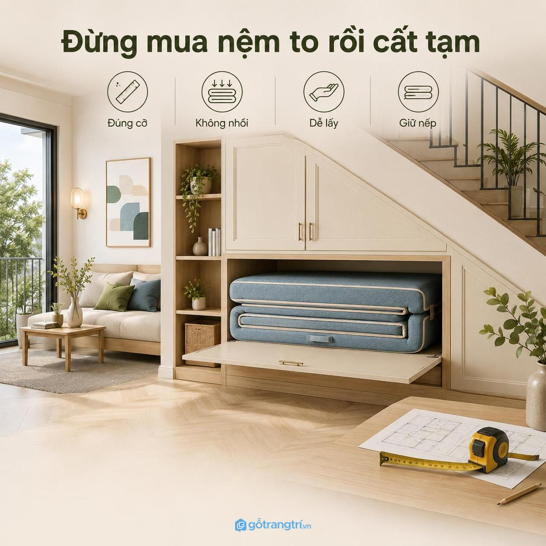 Nhà phố nhiều tầng nên có tủ nệm gấp gần phòng ngủ phụ để lấy nhanh và không chắn lối