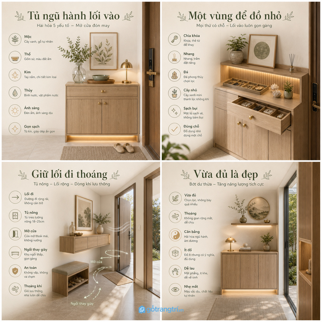 Tủ may đo đồng bộ màu gỗ giúp điểm ngũ hành gọn và bền nếp