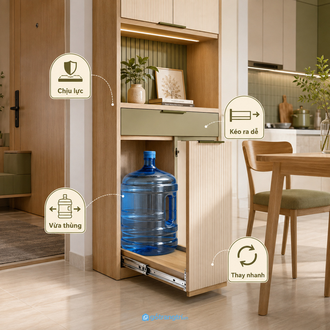 Nhà hay đặt nước theo thùng cần khoang chịu lực và lối kéo ra dễ hơn
