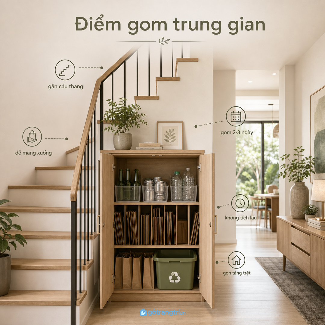 Tủ may đo giúp góc gom rác khô sạch mắt và dễ đem đi xử lý