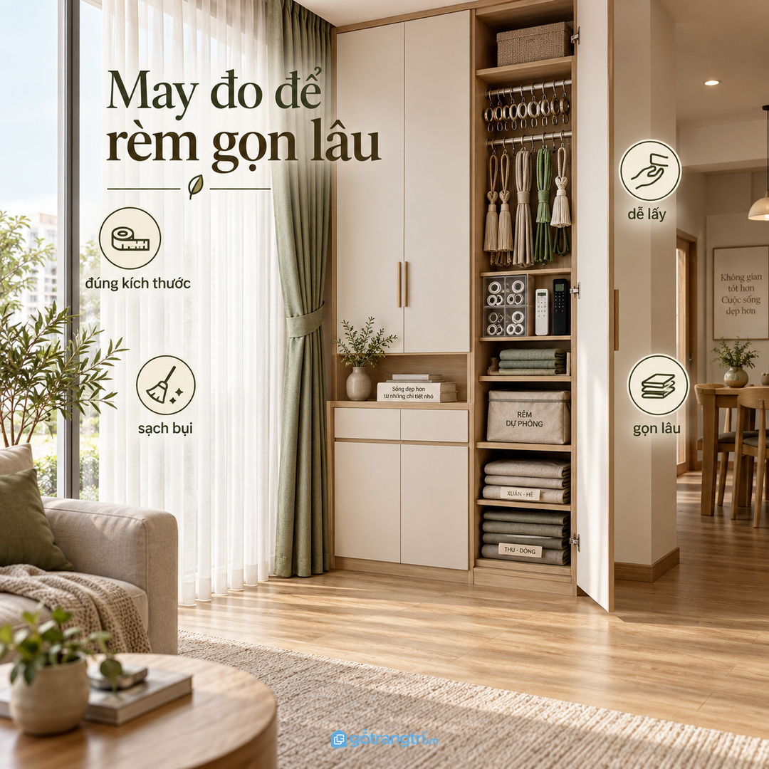 Tủ may đo giúp việc thay rèm vệ sinh ray và cất phụ kiện nhẹ hơn
