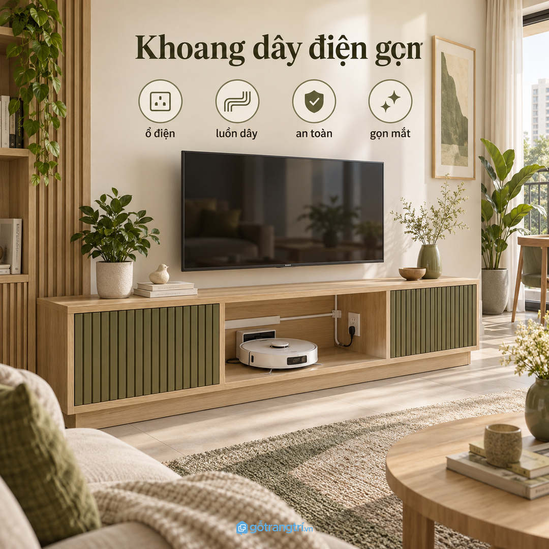 Phòng khách tiếp khách cần mặt ngoài sạch để dock robot ẩn đi mà không làm mất vẻ sang