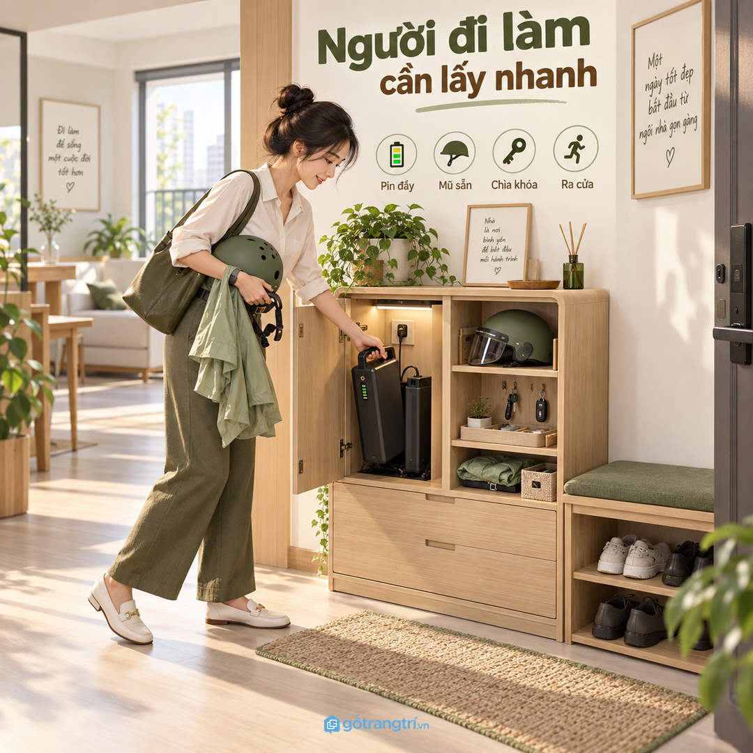 Người đi làm cần lấy pin mũ bảo hiểm và chìa khóa thật nhanh