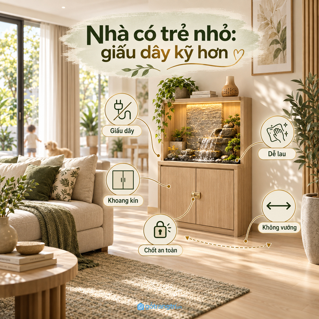 Nhà có trẻ nhỏ cần giấu bơm dây và khoang kỹ thuật kỹ hơn