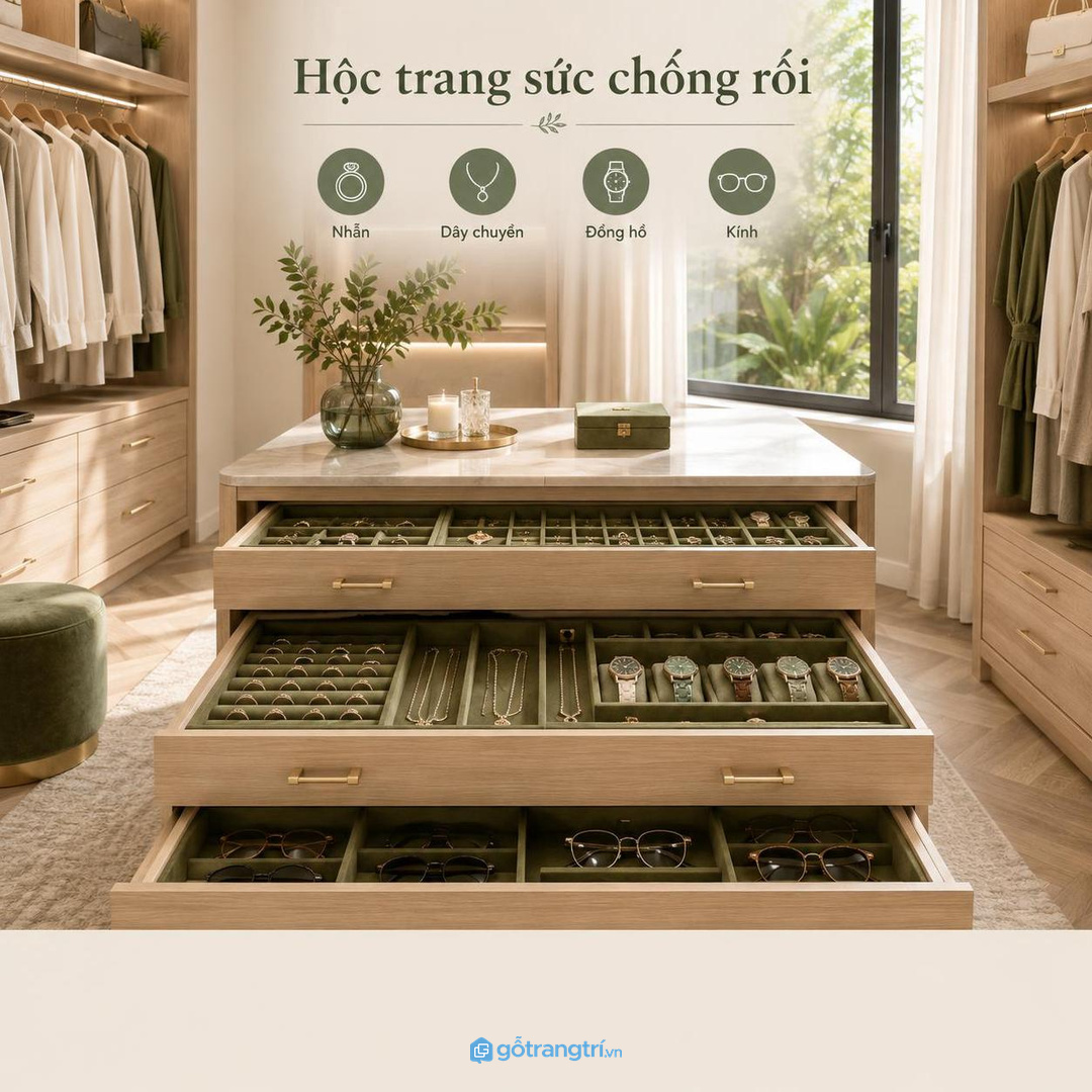Hốc tường cũ có thể cải tạo thành tủ trang sức âm tường đồng bộ