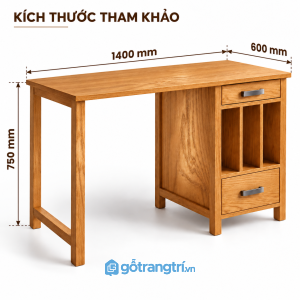 Bàn làm việc gỗ 2 ngăn kéo, thiết kế gọn và nhiều tiện ích