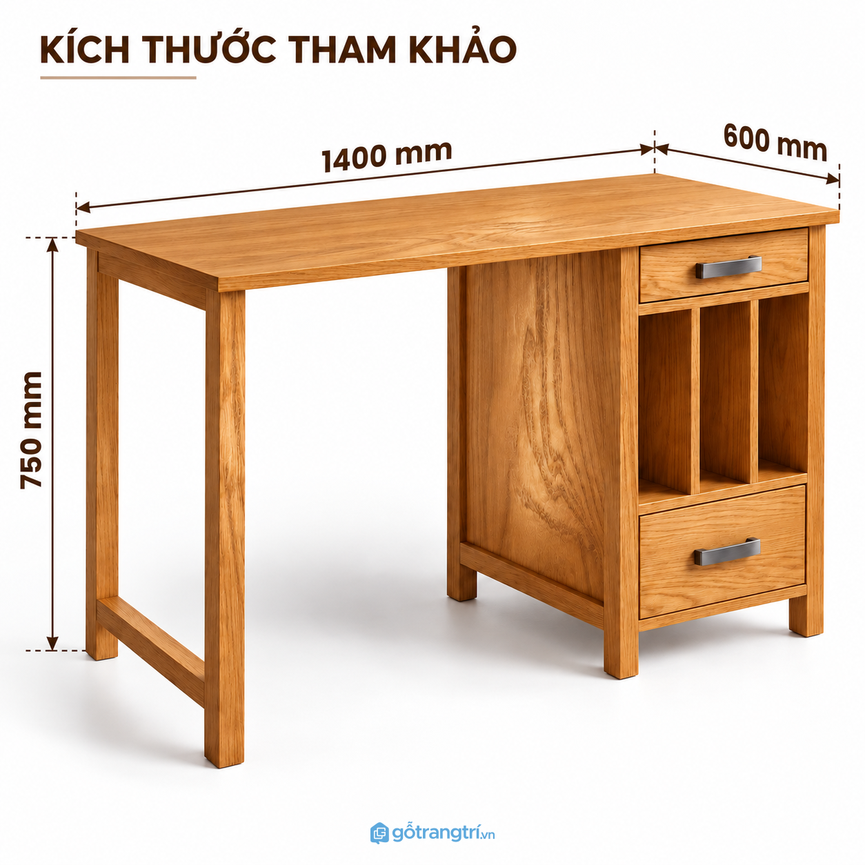 Bàn làm việc gỗ 2 ngăn kéo, thiết kế gọn và nhiều tiện ích Bàn làm việc gỗ 2 ngăn kéo, thiết kế gọn và nhiều tiện ích