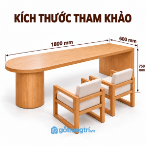 Bàn làm việc gỗ bo tròn một đầu với mặt dài rộng