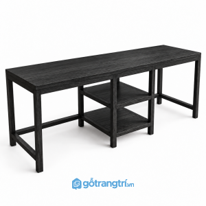Bàn làm việc gỗ tự nhiên 2 người có kệ giữa GHS-4053 - 1600x600x750mm - Màu đen - GHS-4053